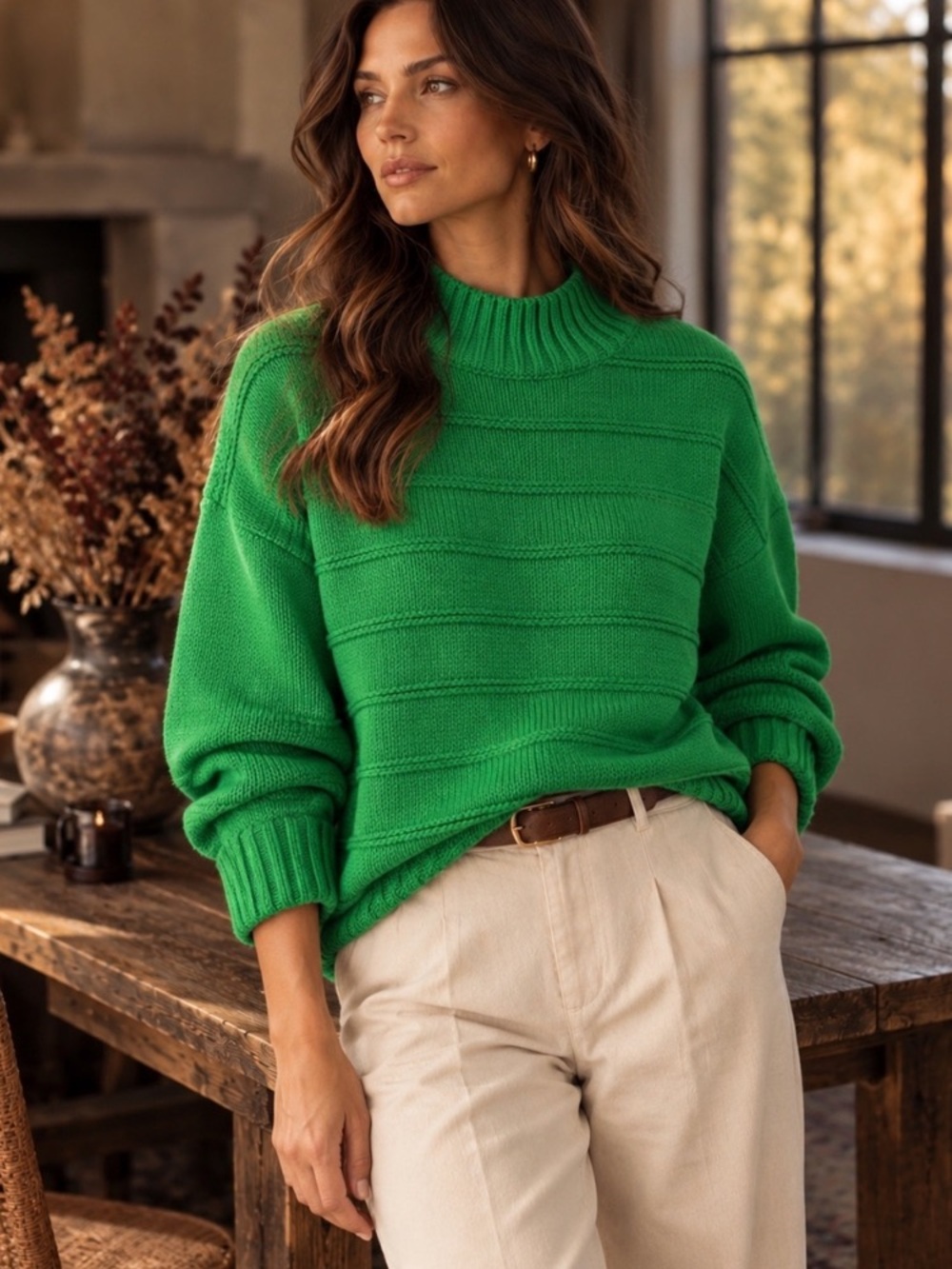 RW&CO Emerald Green Ribbed Mock-Neck Sweater